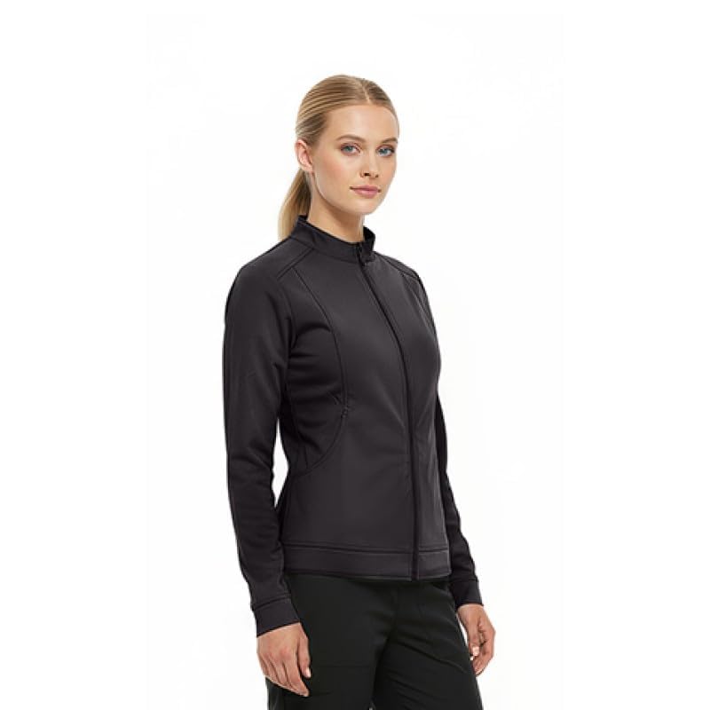 Natural Uniforms Women's Ultra Soft Stretch Zip Up Scrub Jacket (Black, Medium) - Image 2